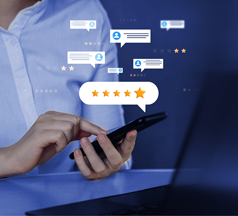 Person leaving a five star review on their phone